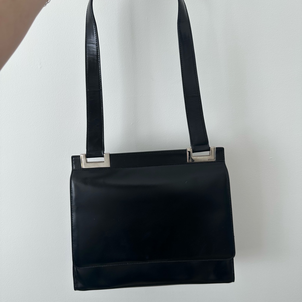 Vintage Black Leather Gucci Shoulder Bag
